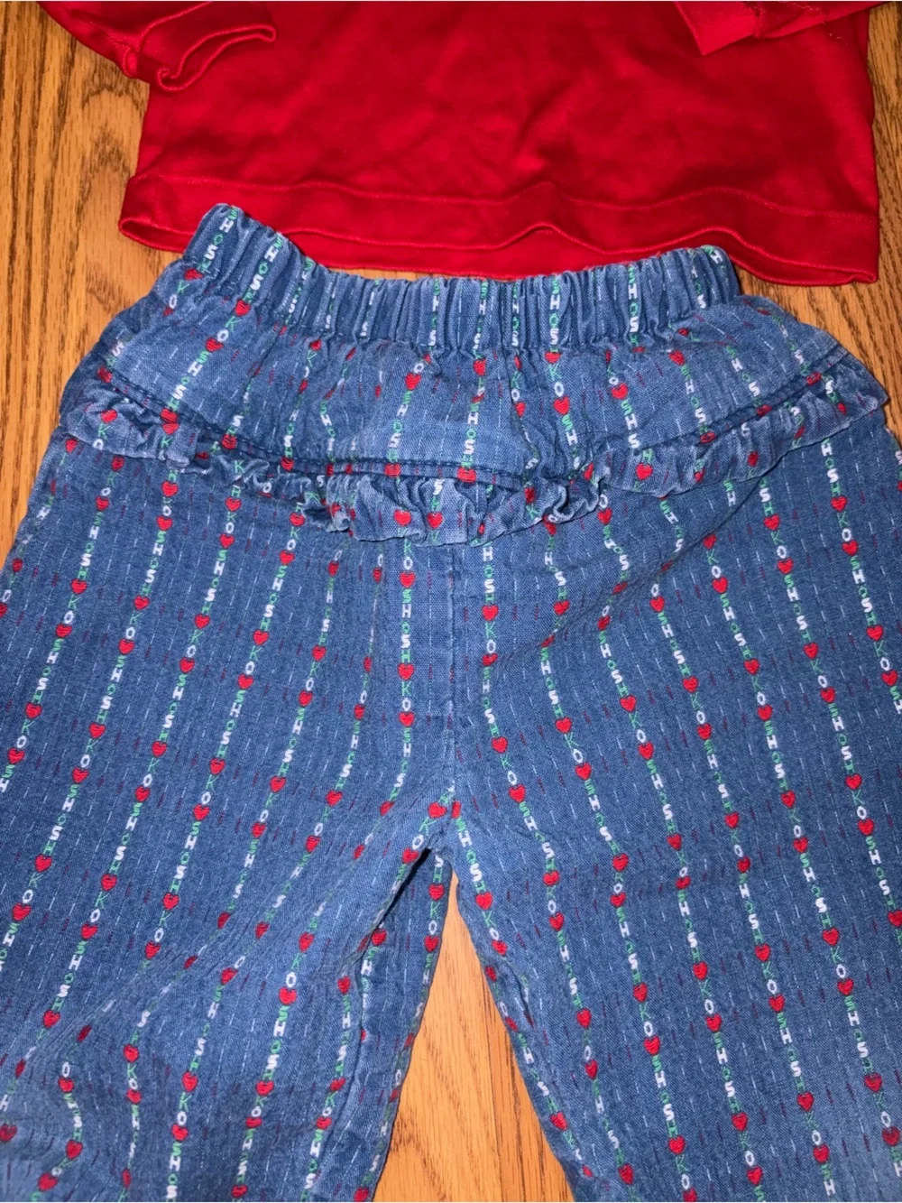 Vintage Oshkosh Bubble Spellout 90s Pants & Red Ruffle Long Sleeve Top 3T
